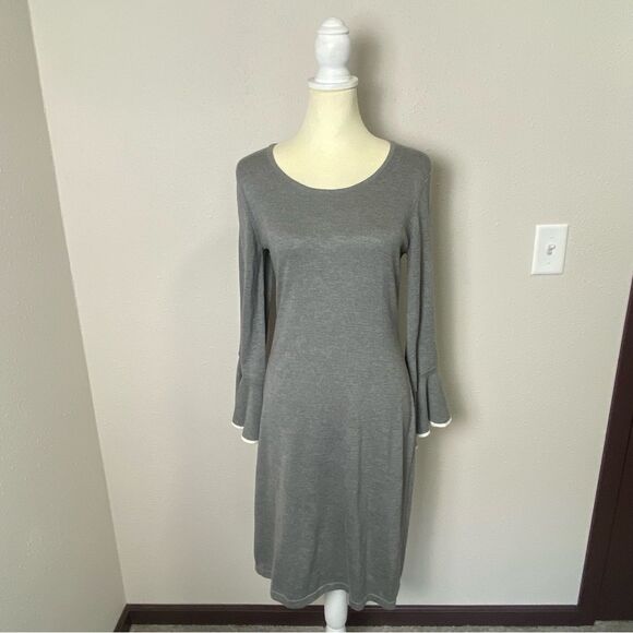 Calvin Klein Gray Long Bell Sleeve Career Wear Knee Length Sweater Dress Size L - Picture 11 of 14